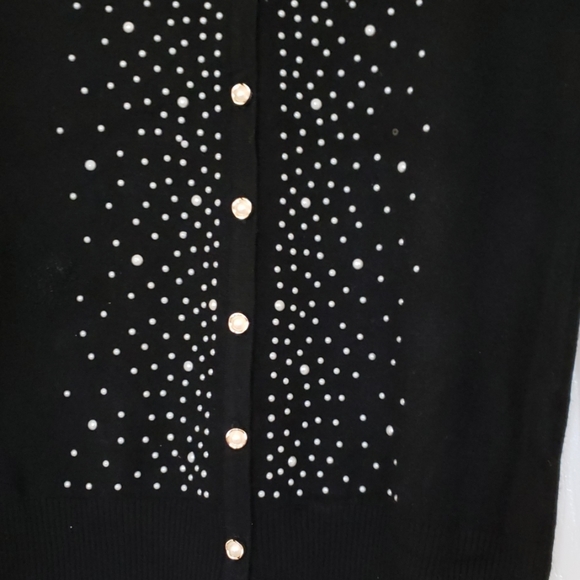 Lovely Black Cardigan Sweater with Pearls - Picture 3 of 7